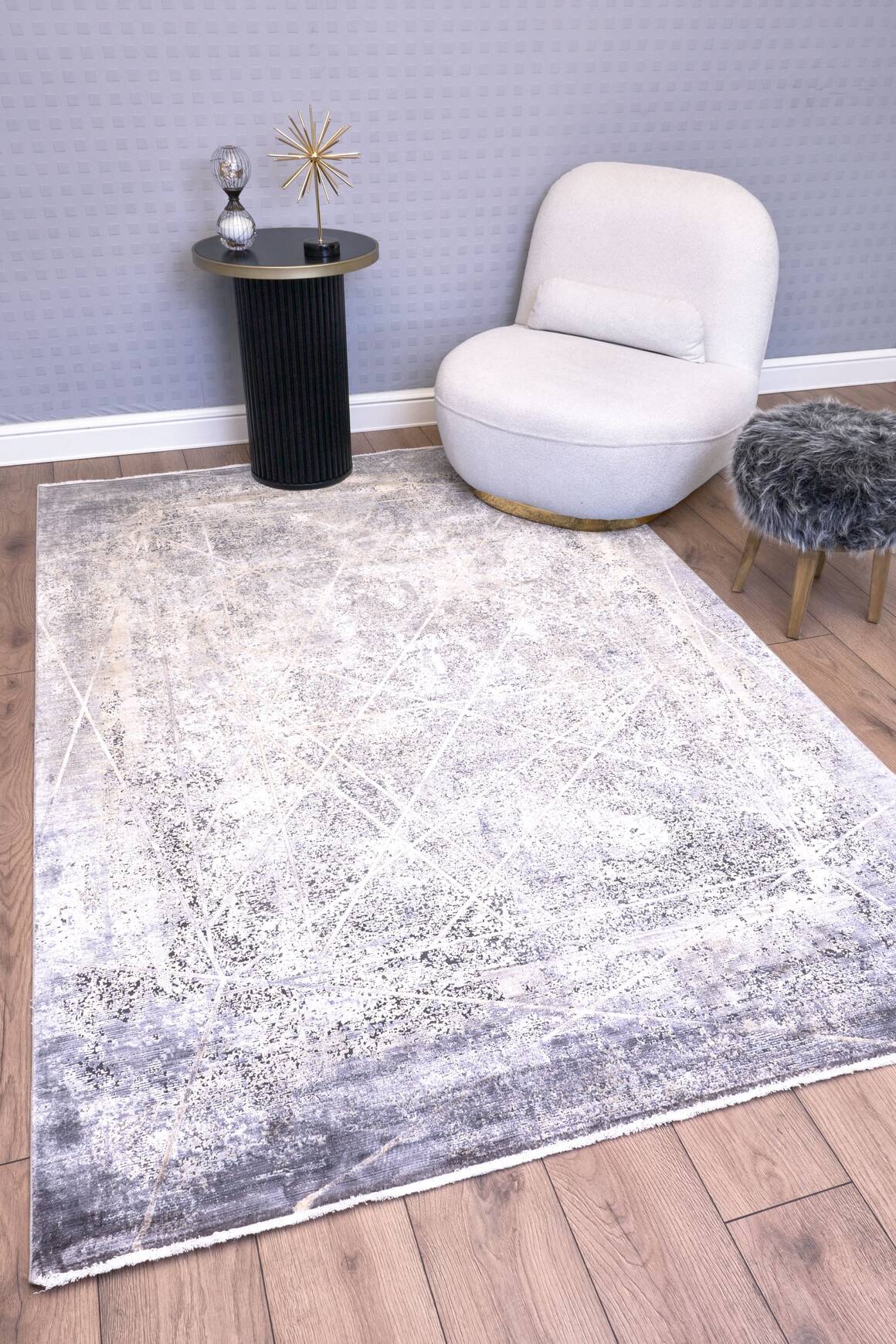 Queen 8111 Antrasit - Viskon Bambu Halı | Dokuma Salon Halısı